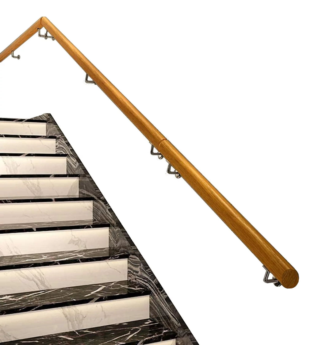 Wooden Stair Handrail 15 FT with Iron Brackets, Non-Slip Grab Bar for Indoor Stairway R5279
