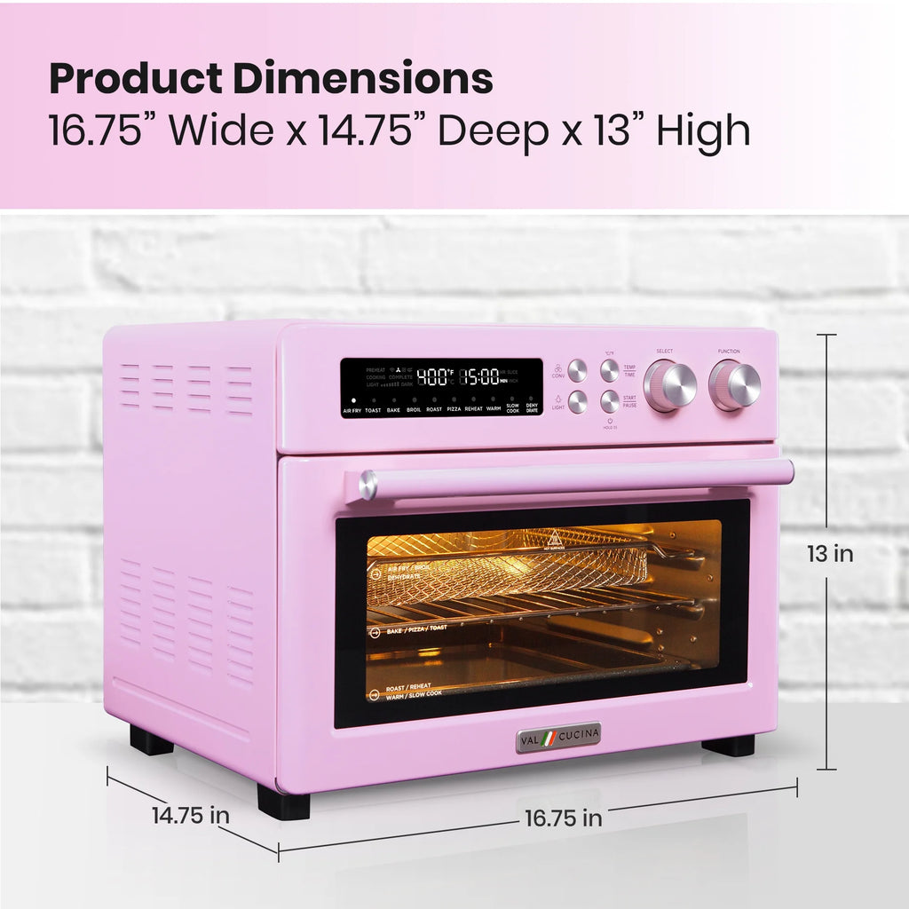 Retro Infrared Air Fryer Toaster Oven, Extra Large Countertop Convection Oven 10-in-1, 6-Slice Toast, Enamel Baking Pan, Pink P708509