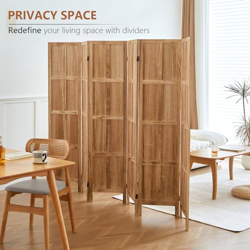 6 Panel Room Divider, 5.6 FT Folding Privacy Screen, Wooden Freestanding Partition B917393