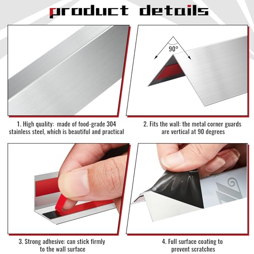 Self Adhesive Stainless Steel Corner Guards Wall Protector Trim 90 Degree Angle I192