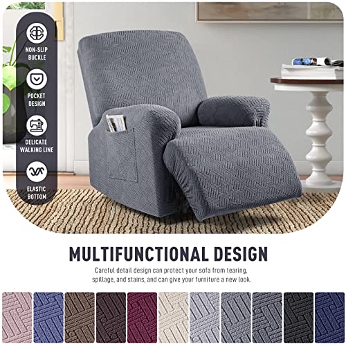 Stretch Recliner Chair Cover with Stripe Jacquard Pattern, 1 Seater, Misty Gray X188311