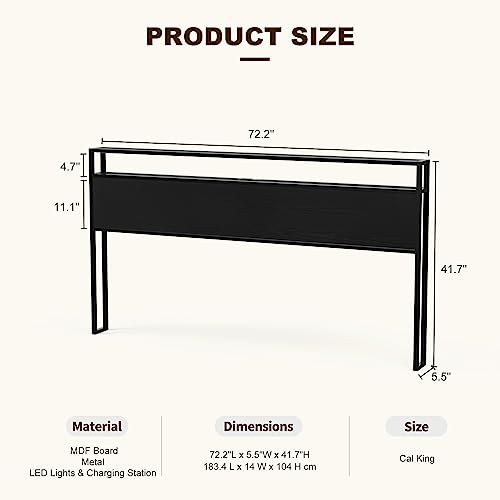 California King Storage Headboard with Charging Station and LED Lights T957820