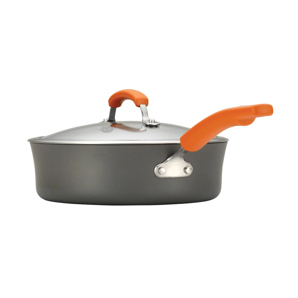 Nonstick Pots and Pans Set, 14 Piece, Gray with Orange Handles H8050