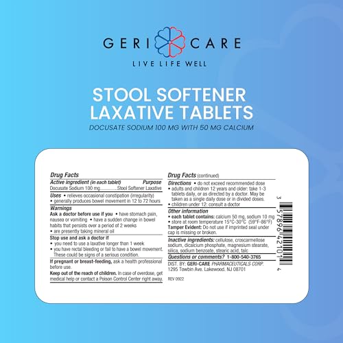 Docusate Sodium Stool Softener 100mg Crushable Tablets for Constipation Relief, 200 Count T7930
