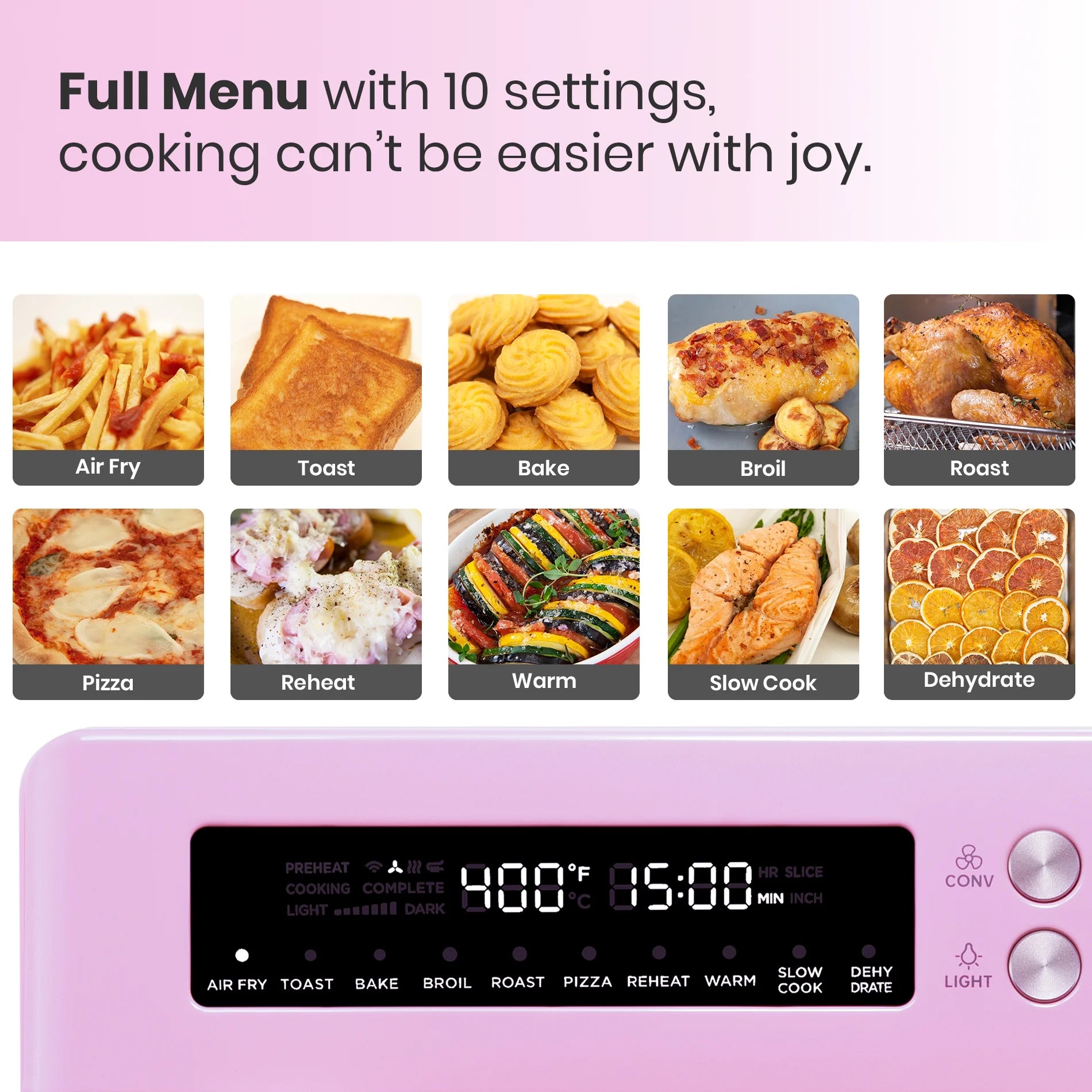 Retro Infrared Air Fryer Toaster Oven, Extra Large Countertop Convection Oven 10-in-1, 6-Slice Toast, Enamel Baking Pan, Pink P708509