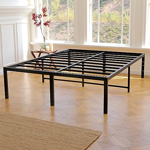 California King Bed Frame 18 Inch Tall with Storage, Heavy Duty Steel Slats, No Box Spring Needed, Black D511621
