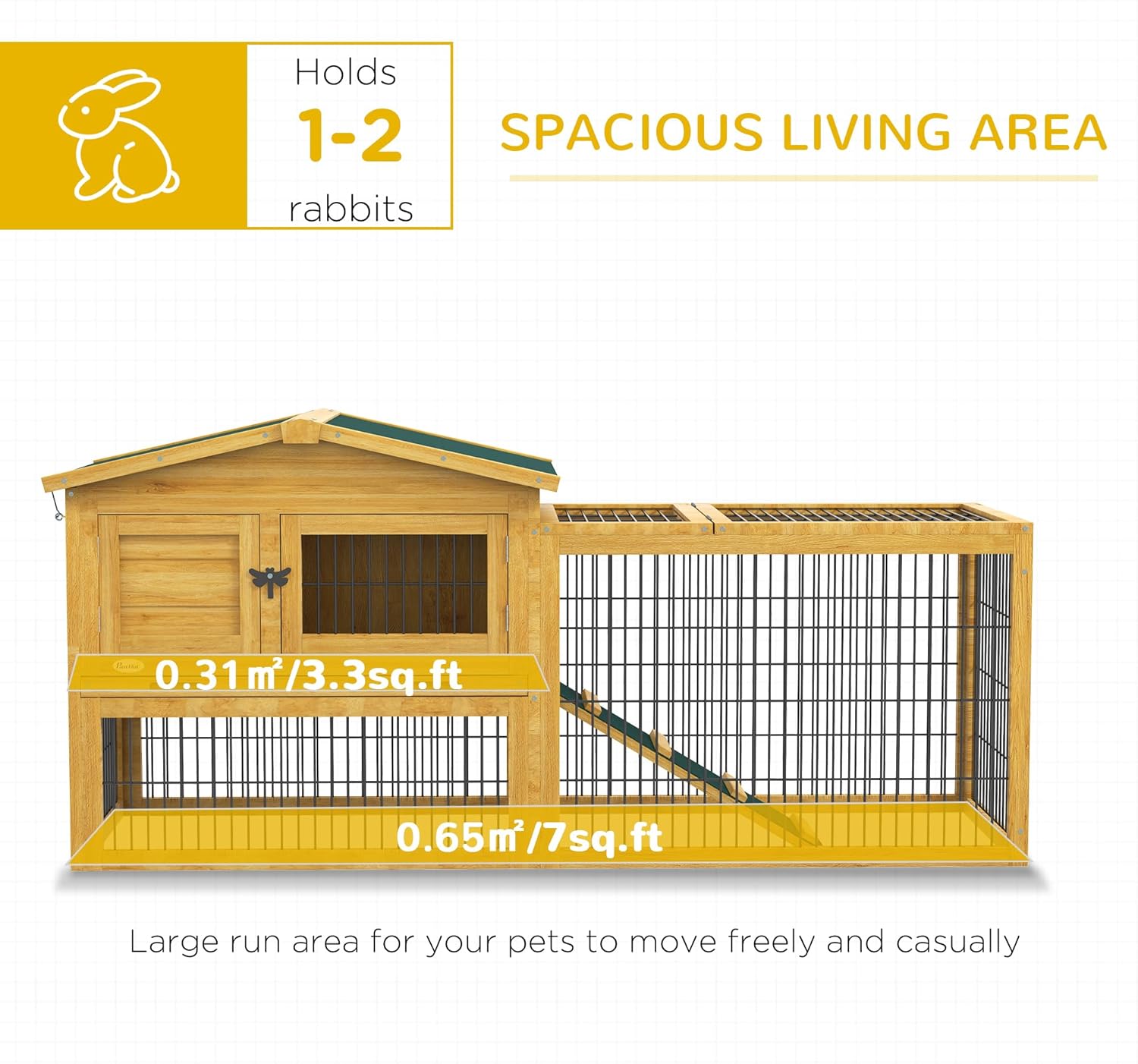 Outdoor Rabbit Hutch with Openable Top, Wooden Cage with Run, Removable Tray P519