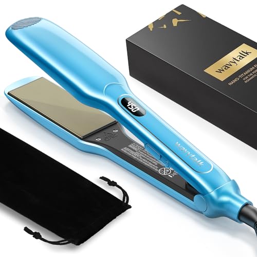 Wavytalk Hair Straightener, Wet to Straight Flat Iron, Titanium Flat Iron 1.7 Inch Wide Flat Iron for Hair, Professional Straightener with Dual Voltage 50% More Protection, Black