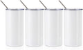 PYD Life Sublimation Blanks Tumbler Straight Fatty 20 OZ White Stainless Steel Tumbler Cups with Lid and Metal Straw for Cricut Mug Press Machine Sublimation Print 4 Pack
