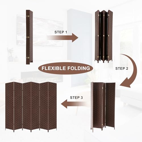 6 Panel Folding Room Divider, 71" High, Bamboo Mesh Woven Design I32052