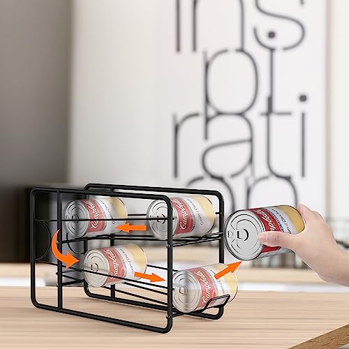 Can Dispenser Rack, Stackable Can Storage Organizer for Kitchen Cabinet, Black U7402
