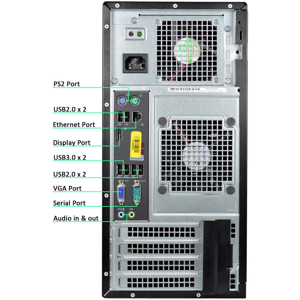 Refurbished Desktop Tower PC, Intel Core i5, 16GB RAM, 128GB SSD + 2TB HDD, WiFi, Bluetooth, DVD, Windows 10 Pro E9800