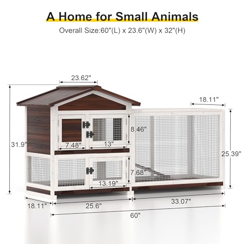2 Story Wooden Rabbit Hutch with Removable Trays and Large Run Cage K35139