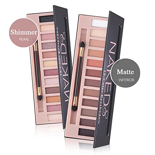 2 Pack 12 Colors Nude Eyeshadow Palette, Matte & Shimmer, Waterproof F365