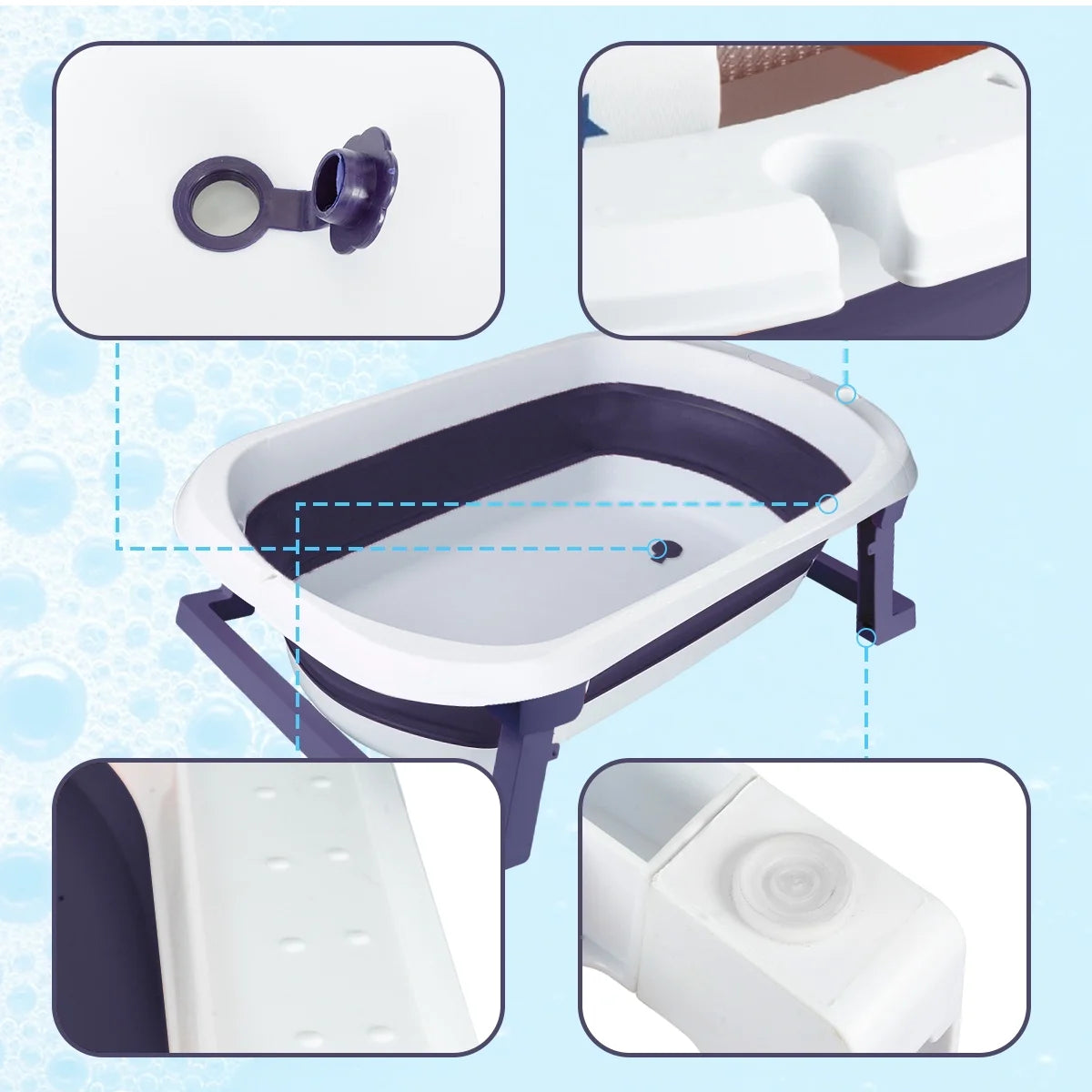 Folding Baby Bathtub with Support Seat for Newborns and Toddlers, Blue P60450