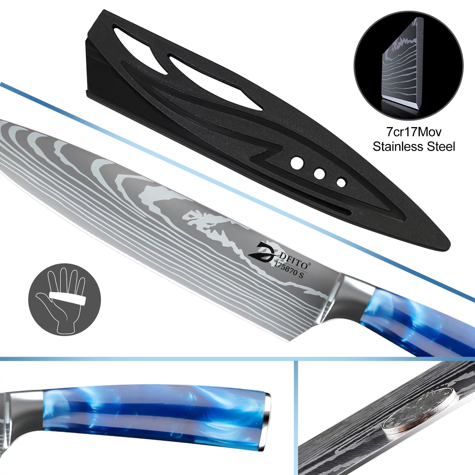 Kitchen Knife Set, 8 Pcs Stainless Steel Chef Knife Set, Blue U570483