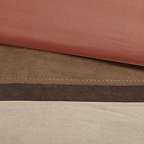 Modern Faux Suede Comforter Set with Stripe Design, Queen, Brown, 7 Piece T450652