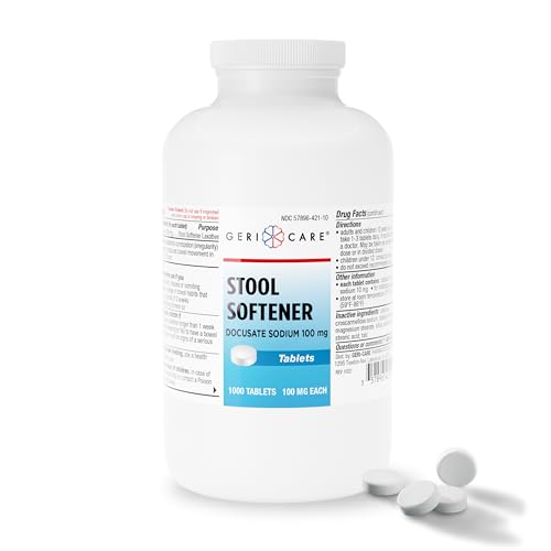 GeriCare Docusate Sodium Stool Softeners, Best Stool Softener for Daily use for Women, Men, and Elderly - Ideal for Constipation Relief 100mg Crushable Tablets. (200 Count) Made in The USA.