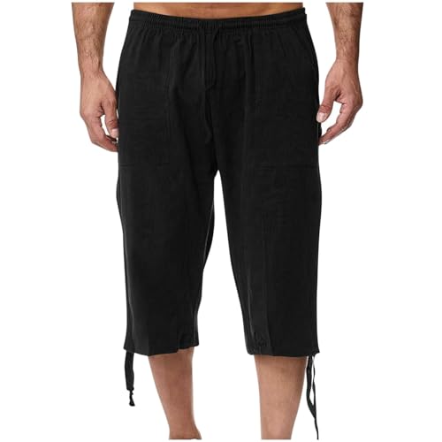 Men's Casual Capri Pants Cotton Linen 3/4 Joggers S4216