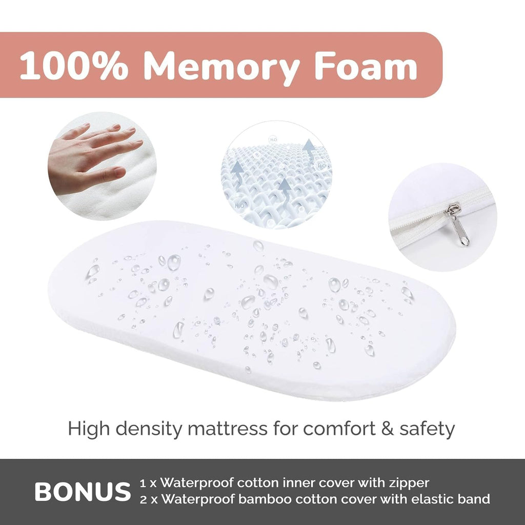 Baby Changing Moses Basket with Memory Foam Mattress and Waterproof Covers K10082