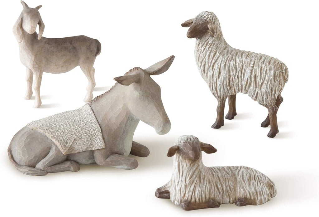 Willow Tree Sheltering Animals for The Holy Family, sculpted hand-painted nativity figures, 4-piece set