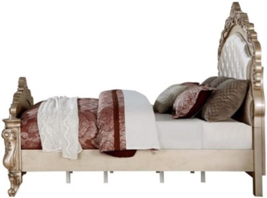 Tufted Eastern King Panel Bed in Cream Fabric and Golden Ivory M164