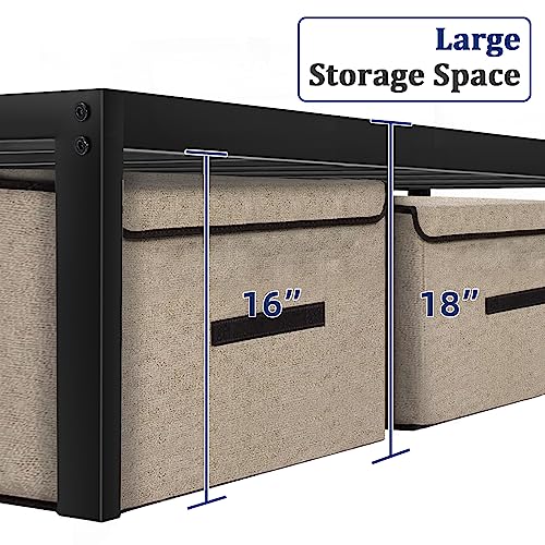 California King Bed Frame 18 Inch Tall with Storage, Heavy Duty Steel Slats, No Box Spring Needed, Black D511621