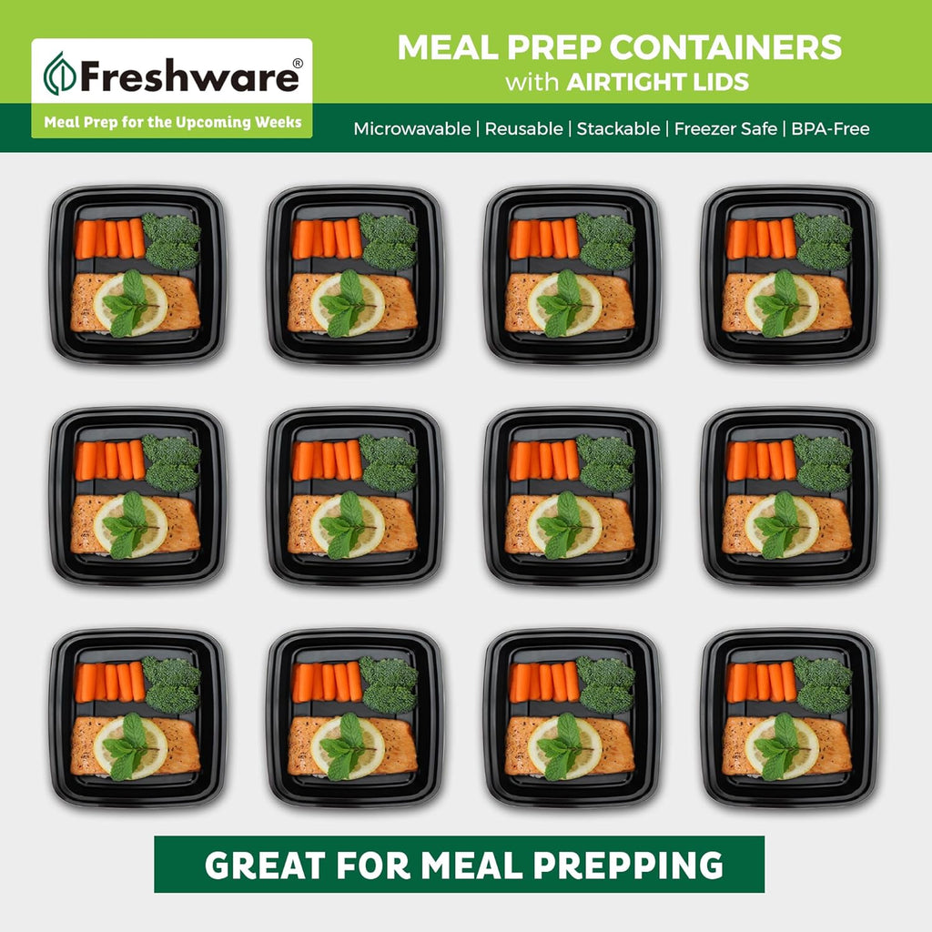 Meal Prep Containers 3 Compartment with Lids, BPA Free, Stackable P534166