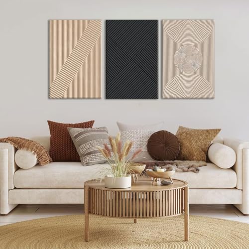 Framed Neutral Abstract Wall Art Set of 3 Modern Minimalist Canvas Poster Prints V655
