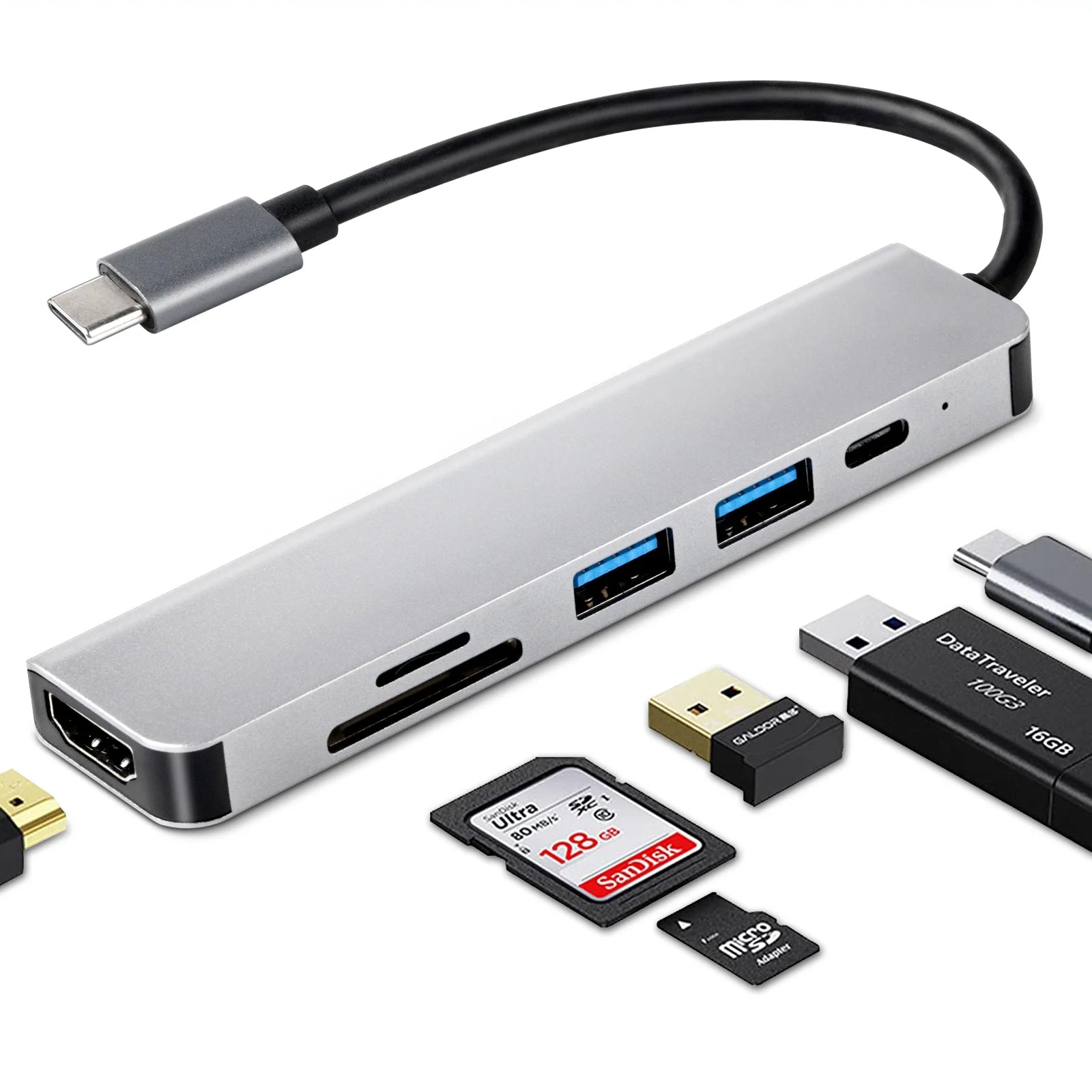 UrbanX USB C Hub 6 in 1 Dongle USB-C to HDMI Multiport Adapter with 4K HDMI Output 3 USB 3.0 Ports SD/TF Card Reader Compatible for Samsung Galaxy S9 And Many More Type C Devices