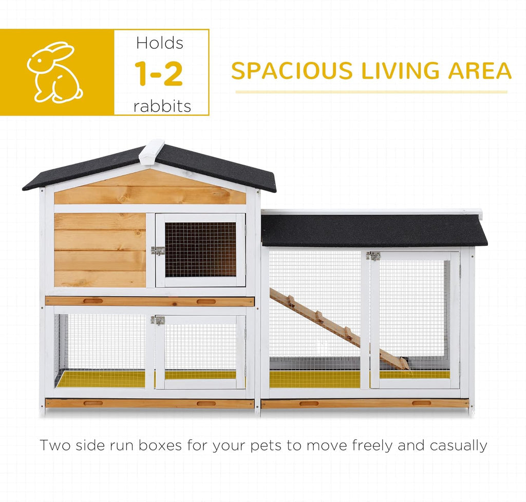 Wooden Rabbit Hutch with Ramp, Weatherproof Roof, Outdoor Run N504