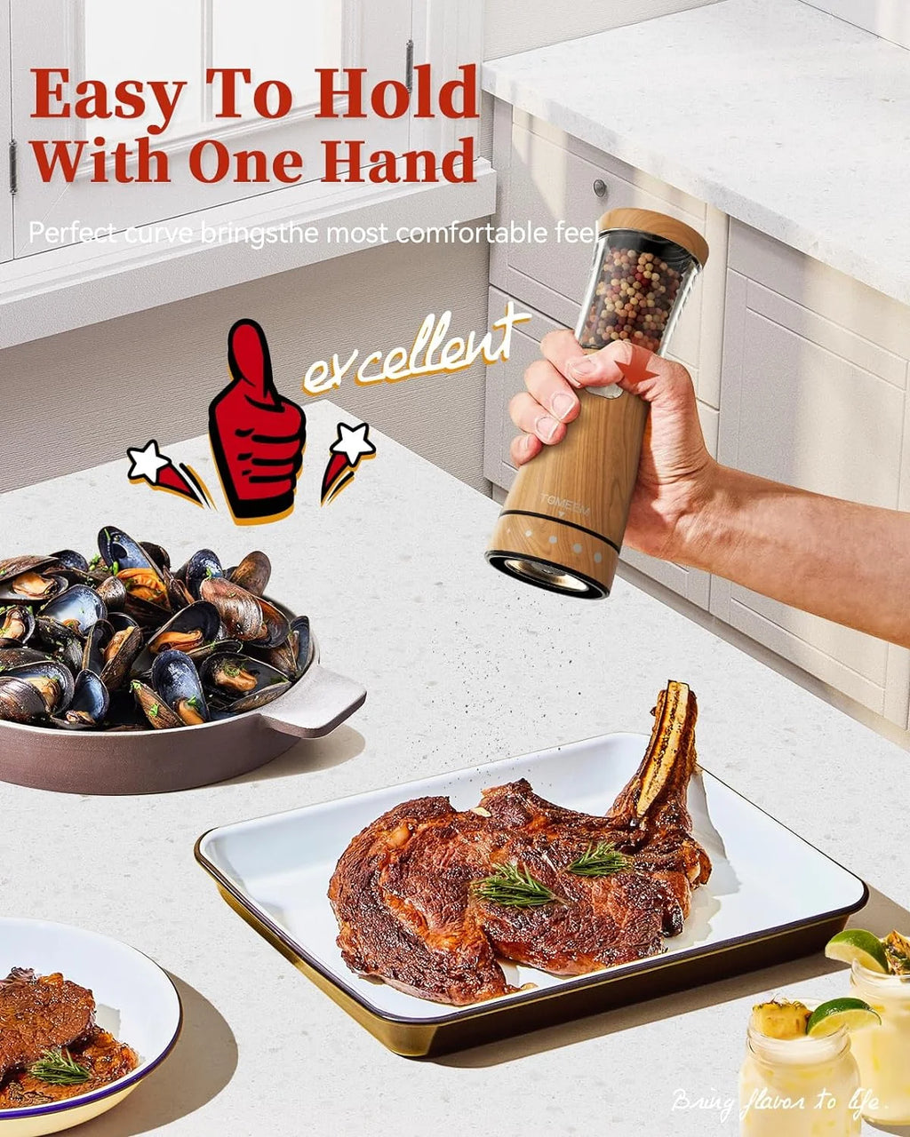 Electric Salt and Pepper Grinder Set, Adjustable Coarseness, USB Rechargeable, LED Light, 2 Pack Z6771