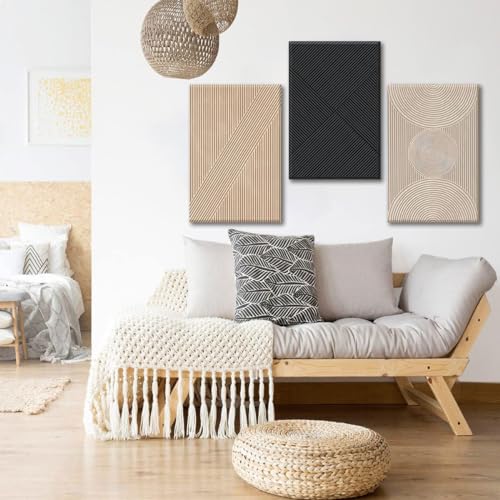 Framed Neutral Abstract Wall Art Set of 3 Modern Minimalist Canvas Poster Prints V655