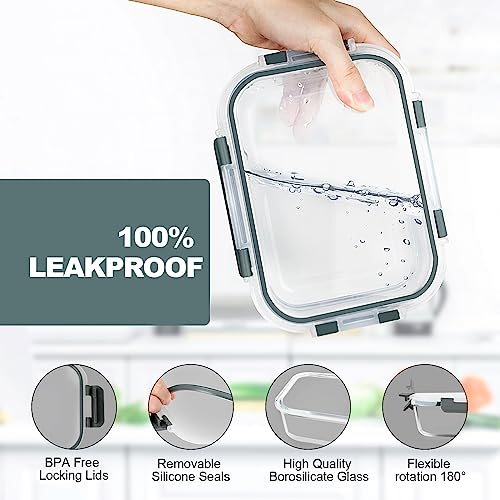 10 Pack Glass Meal Prep Containers with Airtight Lids, Stackable, BPA-Free I19195