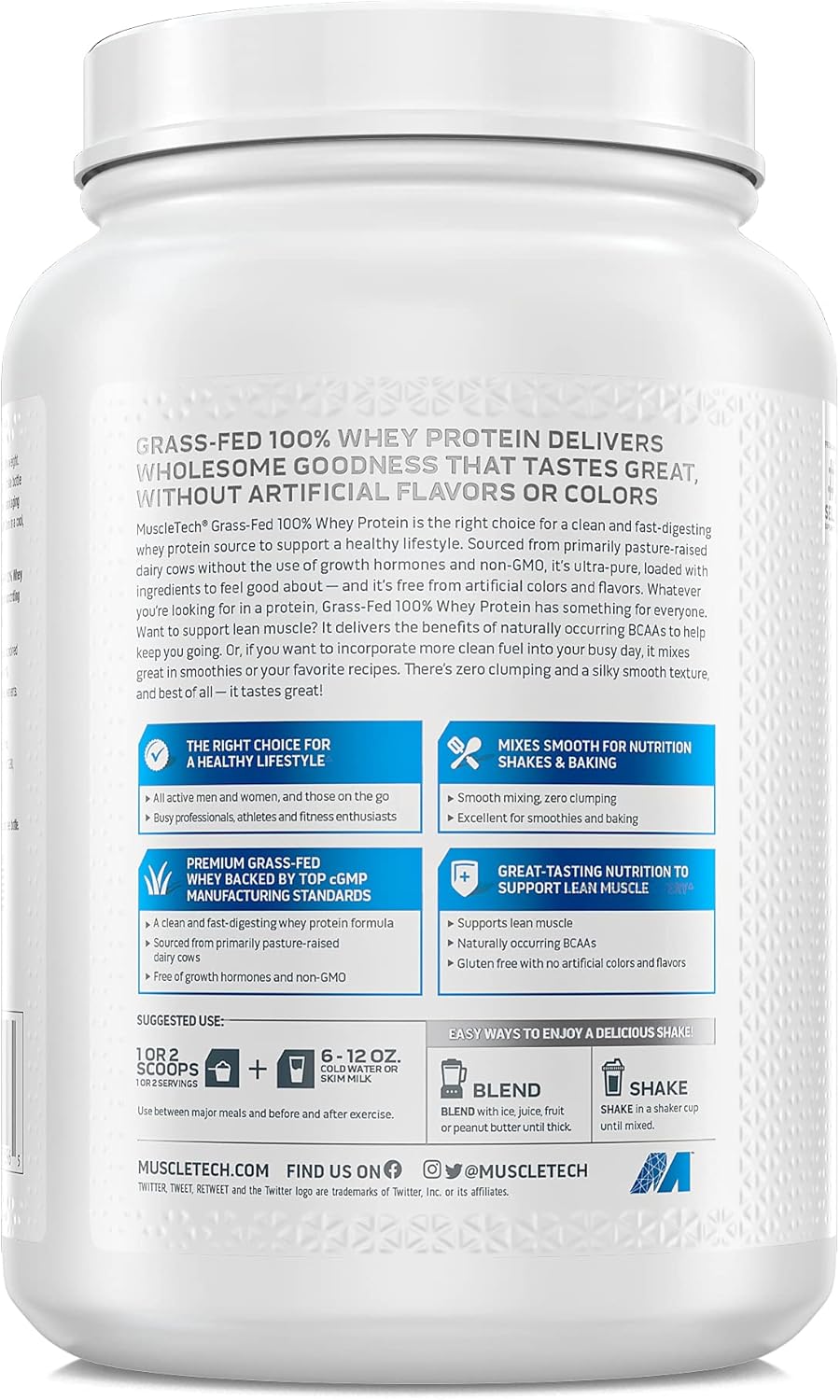 Grass Fed Whey Protein Powder, Triple Chocolate, 1.8 lbs (Pack of 2) L757