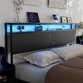 California King Size Storage Headboard with Charging Station - 2 Outlets & 2 USB Ports（1 Type C - LED Lights Storage Shelf Headboard, Industrial Cal King Headboard Only, Attach Frame - Black