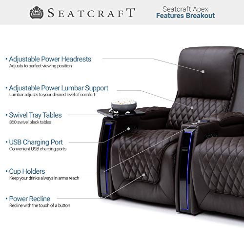 Top Grain Leather Power Recliner Home Theater Seating with USB Charging and Cup Holders B60637