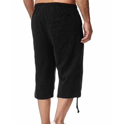 Men's Casual Capri Pants Cotton Linen 3/4 Joggers S4216