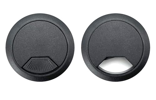 Desk Grommet Hole Cover Organizer for Computer Wires, Black Plastic, 2-Pack Y260