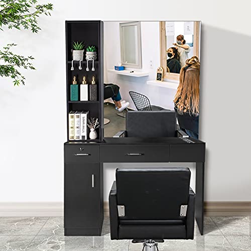 Wall Mount Hair Styling Station with Mirror, 2 Drawers, Storage Cabinet Y21969