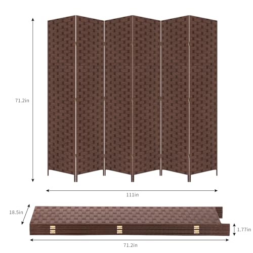 6 Panel Folding Room Divider, 71" High, Bamboo Mesh Woven Design I32052