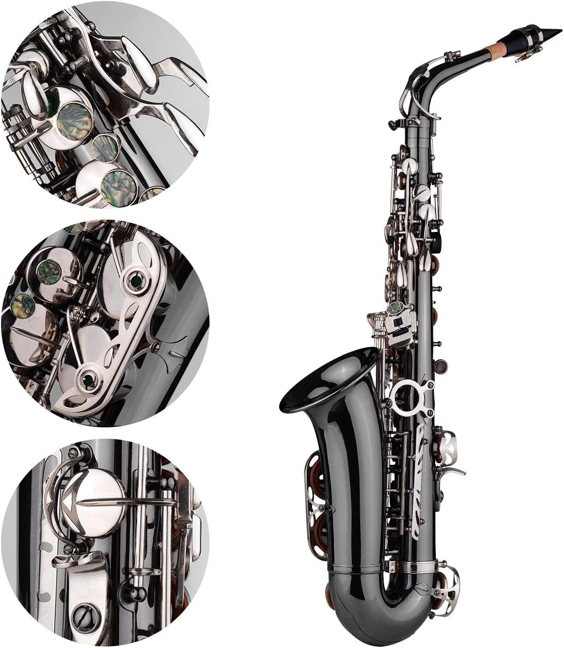 Alto Saxophone Brass Bend Black Nickel Plating Abalone Shell Keys with Case I65188