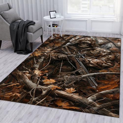 Deer Hunting Rug Camo Cabin Carpet for Living Room Bedroom U22642
