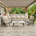 Patio Furniture Set 4 pcs, Metal Outdoor Patio Furniture, 3-Seat Sofa, 2 Swivel Chairs, Coffee Table and 5.75" Extra Thick Cushion, Conversation Set for Backyard Deck, Navy Blue