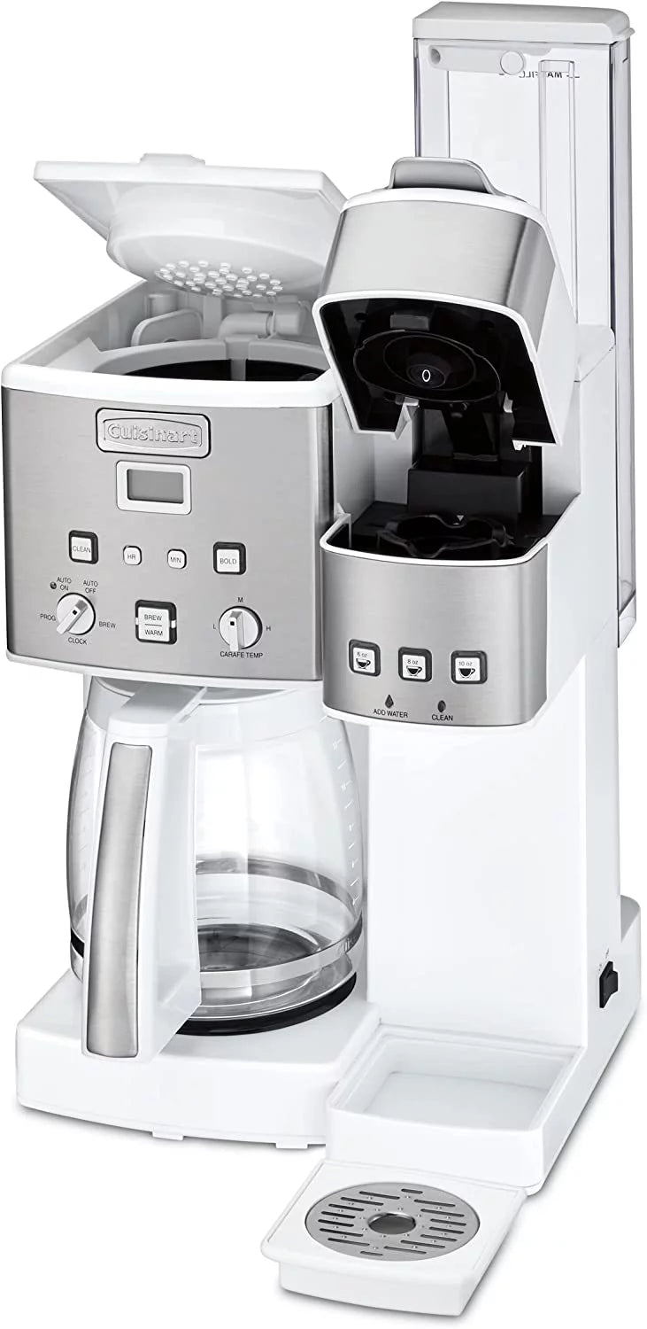 12-Cup Coffeemaker and Single-Serve Brewer, White Stainless Steel T316