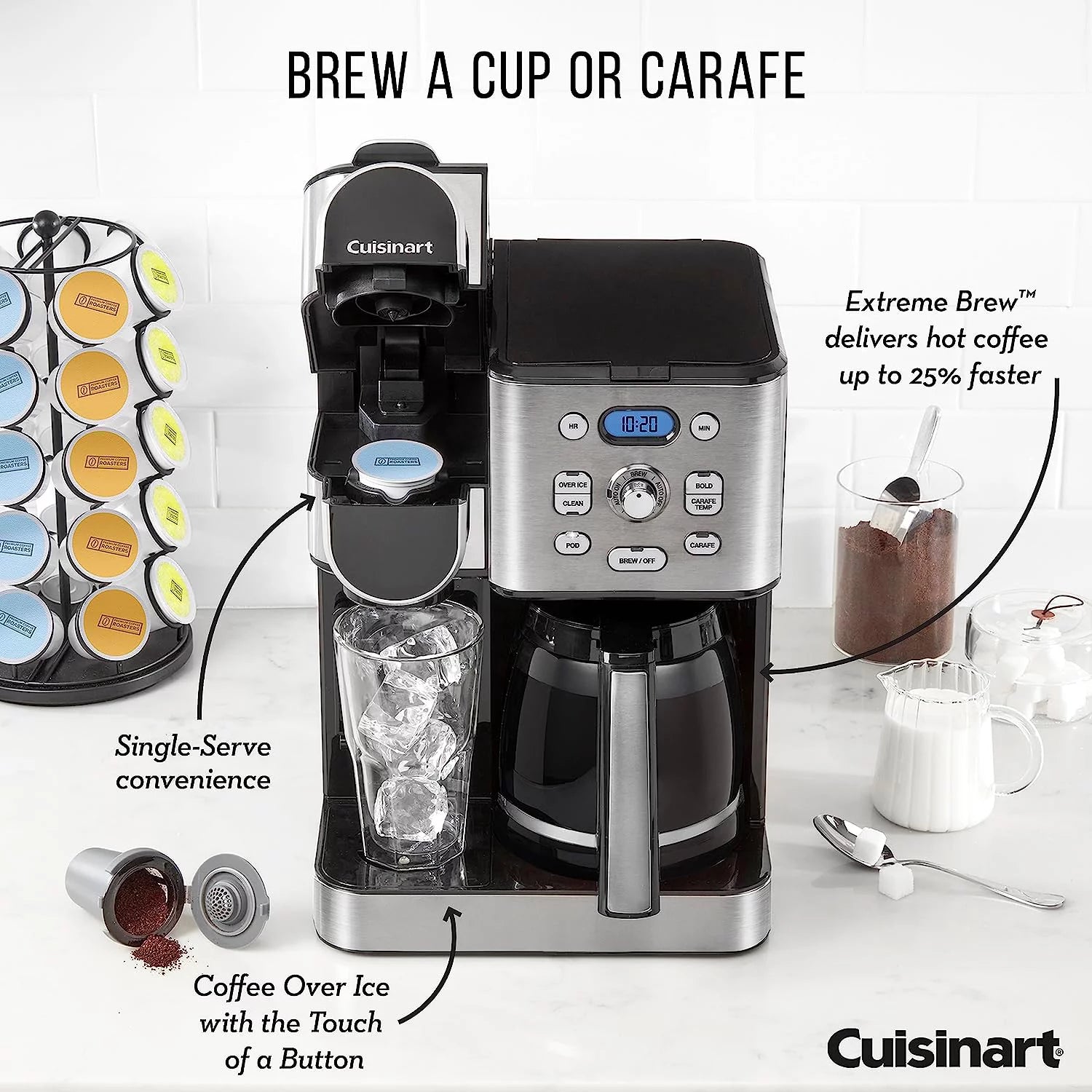 12-Cup Coffeemaker and Single-Serve Brewer, White Stainless Steel T316
