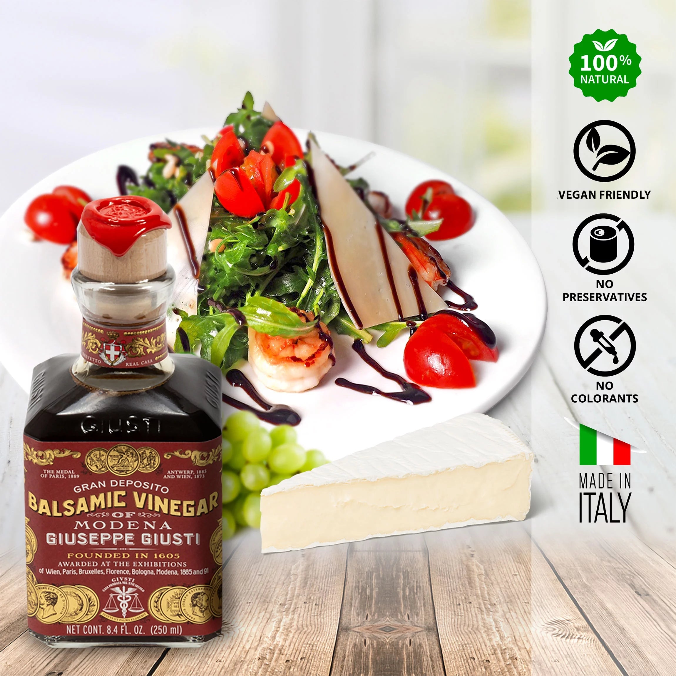 Italian Balsamic Vinegar 8.45 fl oz with Grape-Shaped Dipping Plate Gift Set R560