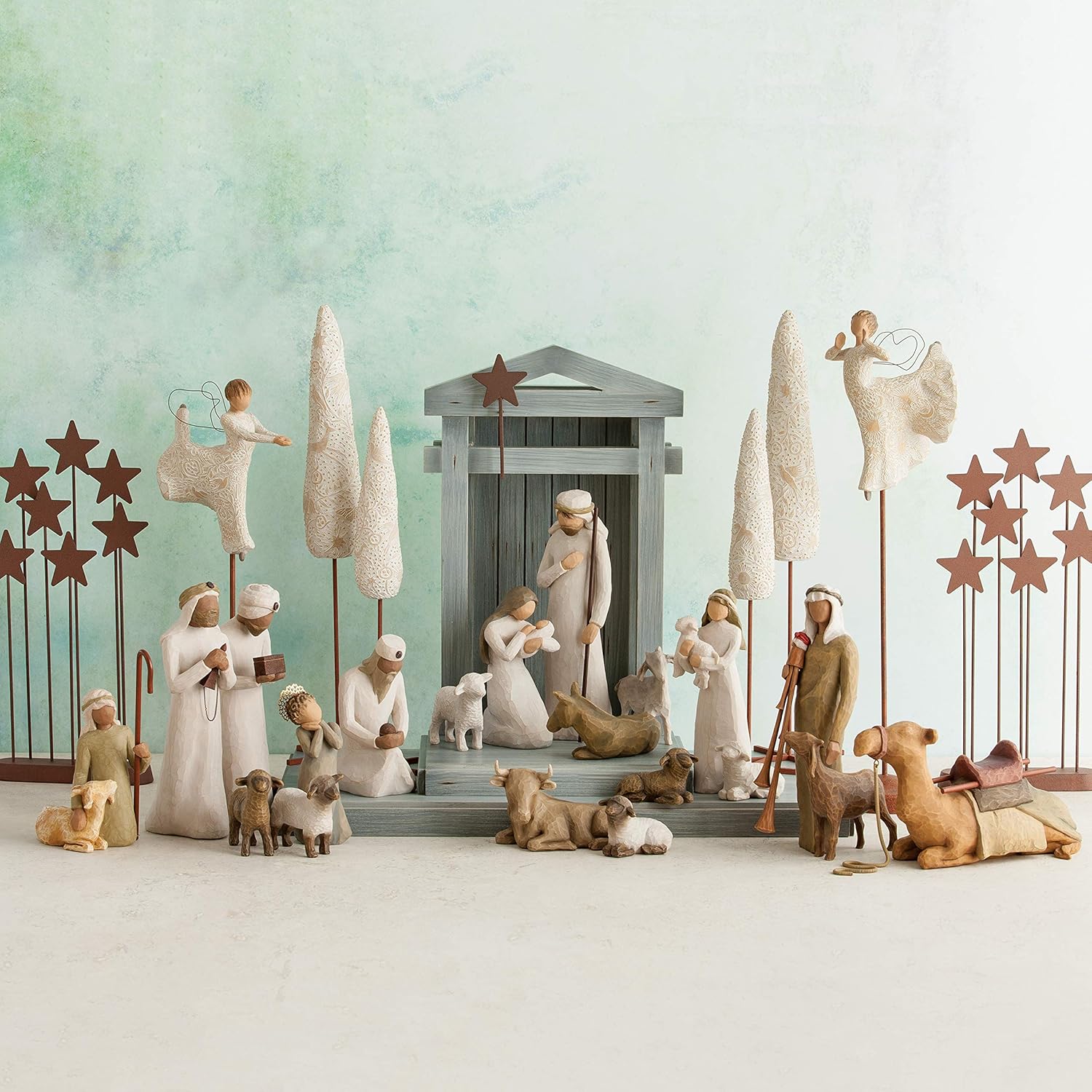 Little Shepherdess sculpted hand-painted nativity figures, 3-piece set I439