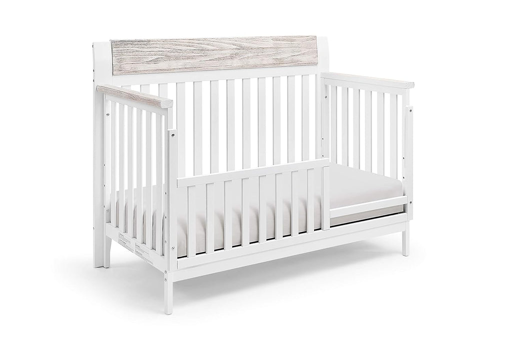 4 in 1 Convertible Crib, White and Wire Brushed Wood V2044