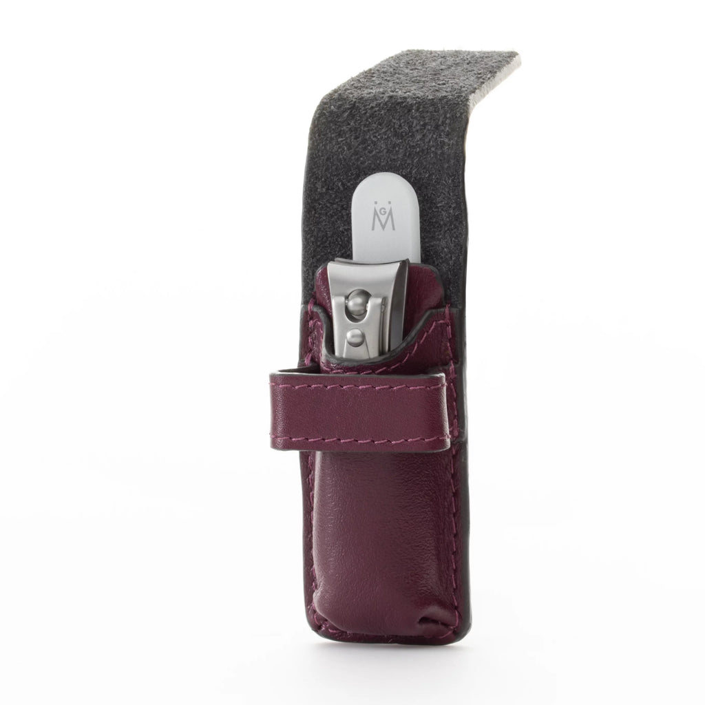 Nail Clipper and Glass Nail File Set in Purple Leather Case E475935